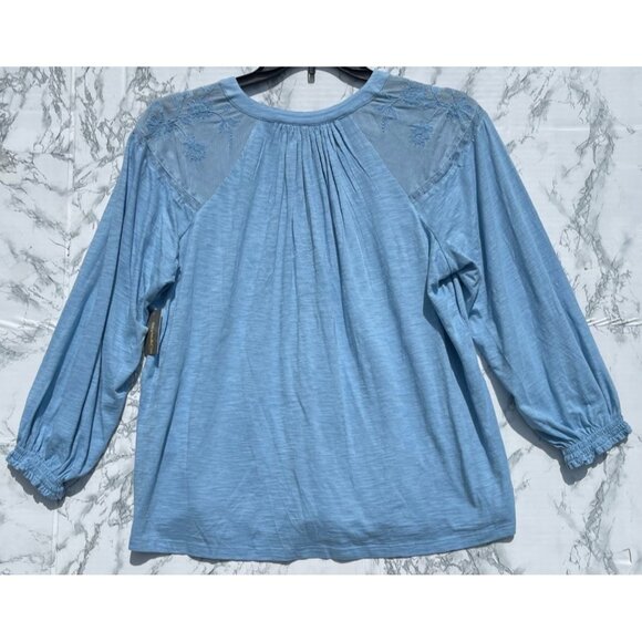 Style & Co Pale Hydrangea Blue Lace Knit Top 1X Long Sleeve Womens Shirt Cotton - Picture 2 of 7